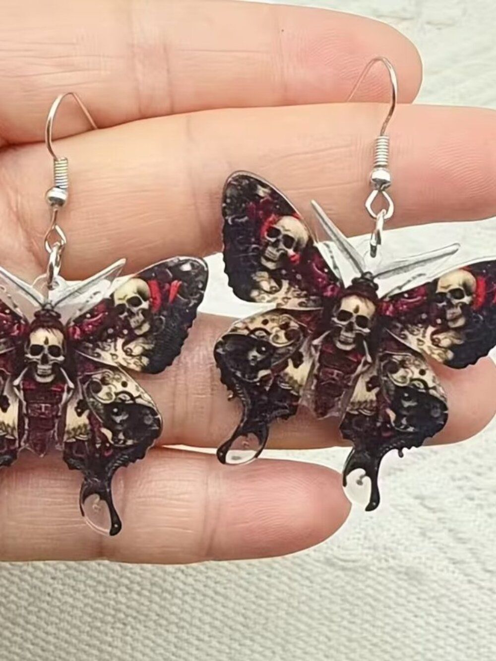 2pc Exquisite Halloween Gothic Skull Black Butterfly Acrylic Earrings